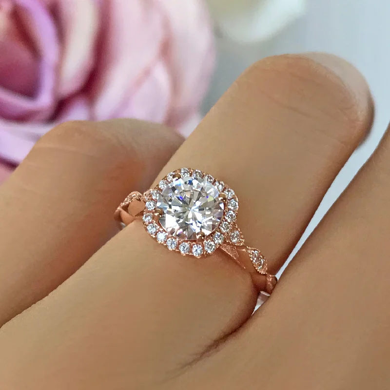 Your Perfect Accessory At The Perfect Price 1.25 ctw Art Deco Halo Ring - 10k Solid Rose Gold Your Perfect Accessory At The Perfect Price 1.25 ctw Art Deco Halo Ring - 10k Solid Rose Gold