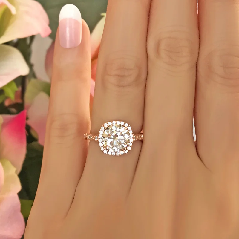 Modern Statement Jewelry For Bold Styling 2.25 ctw Art Deco Halo Ring - 10k Solid Rose Gold, Sz 4 or 5