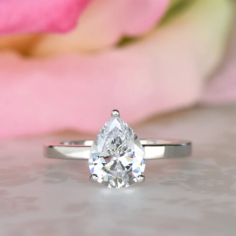 Limited-Stock Jewelry Clearance – Grab Your Favorites Now 2 ct Pear Solitaire Ring - 10k Solid White Gold, Sz 10