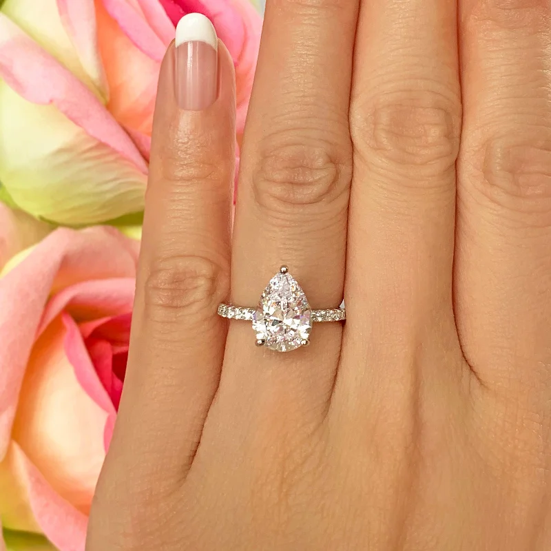 Trending Jewelry Styles Now At Limited-Time Discounts 3.25 ctw Pear Accented Solitaire Ring - 10k Solid White Gold Trending Jewelry Styles Now At Limited-Time Discounts 3.25 ctw Pear Accented Solitaire Ring - 10k Solid White Gold