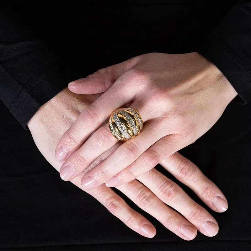 Clearance Sale On High-End Jewelry Collections Gold and Rhinestone Domed Ring