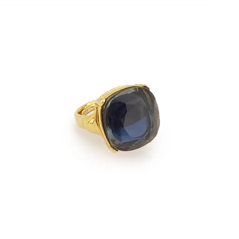 Exclusive Online Jewelry Sale – Don't Wait Gold and Sapphire Square Stone Ring