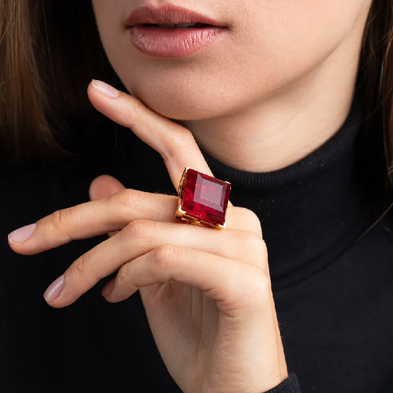 Delicate Crystal Jewelry For Sophisticated Charm Ruby Square Stone Ring