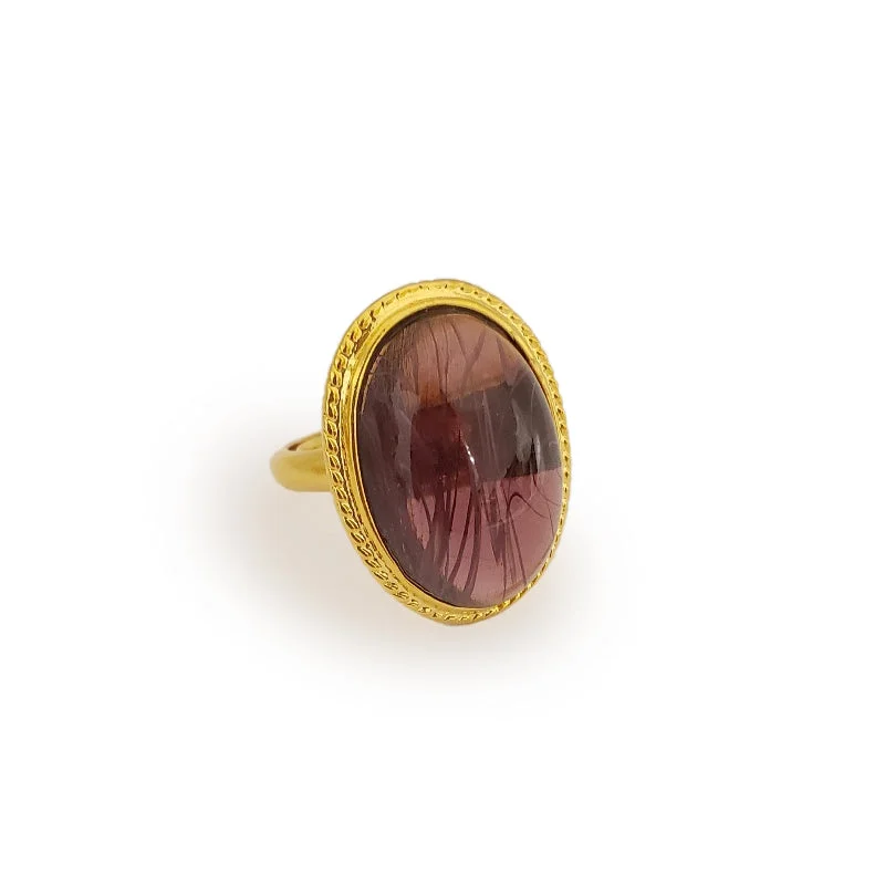 Luxury Jewelry Without The Luxury Price Tag Satin Gold and Flaw Amethyst Center Oval Ring Luxury Jewelry Without The Luxury Price Tag Satin Gold and Flaw Amethyst Center Oval Ring
