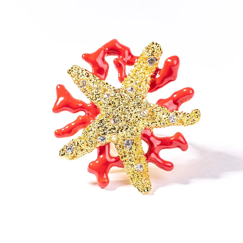 The Perfect Jewelry Piece At The Perfect Discount Starfish and Dark Coral Enamel Branch Ring The Perfect Jewelry Piece At The Perfect Discount Starfish and Dark Coral Enamel Branch Ring