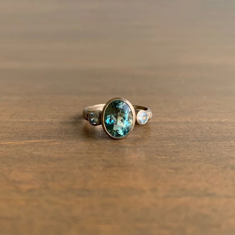 Limited-Time Jewelry Sale – Don't Miss Out On Dazzling Discounts Three-Stone Ring with Tourmaline, Zircon, and Diamonds
