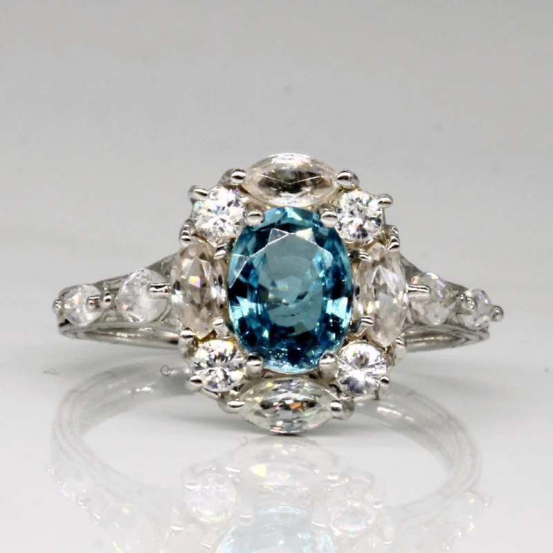 Modern Statement Jewelry For Bold Styling Blue & Colourless Zircon Cocktail Ring | 3.16ctw | SZ 9 | Modern Statement Jewelry For Bold Styling Blue & Colourless Zircon Cocktail Ring | 3.16ctw | SZ 9 |