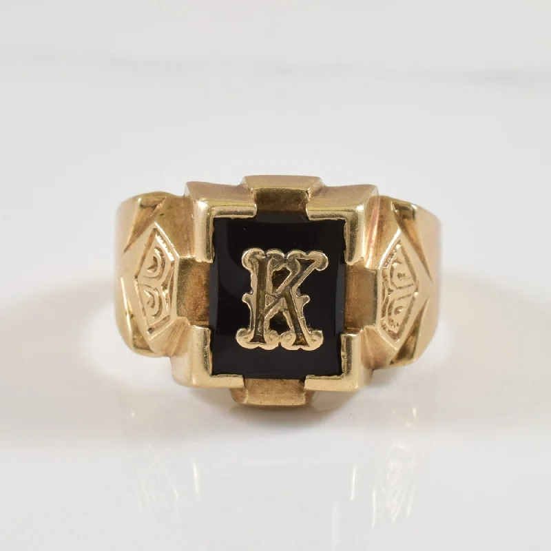 Shine Without Limits – Jewelry Sale Happening Now 'K' Initial Black Onyx Ring | 2.25ct | SZ 9.5 | Shine Without Limits – Jewelry Sale Happening Now 'K' Initial Black Onyx Ring | 2.25ct | SZ 9.5 |