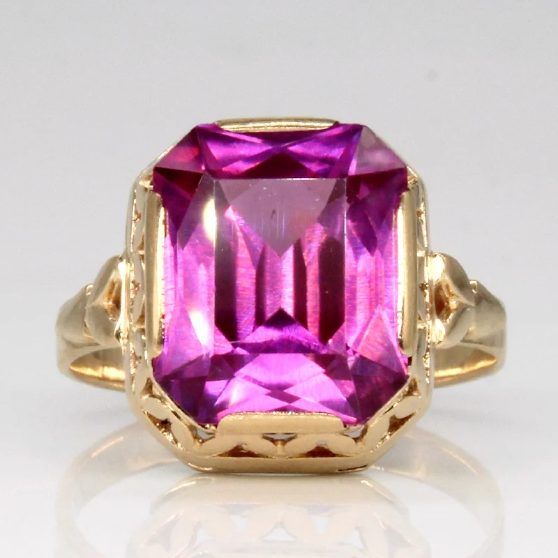Dainty Floral Jewelry For Feminine Elegance Synthetic Purple Sapphire Cocktail Ring | 7.55ct | SZ 7.5 | Dainty Floral Jewelry For Feminine Elegance Synthetic Purple Sapphire Cocktail Ring | 7.55ct | SZ 7.5 |