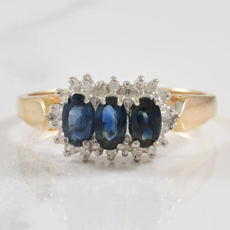 Must-Have Jewelry At Unbelievable Discounts Three Stone Sapphire & Diamond Halo Ring | 0.75ctw, 0.10ctw | SZ 9.75 | Must-Have Jewelry At Unbelievable Discounts Three Stone Sapphire & Diamond Halo Ring | 0.75ctw, 0.10ctw | SZ 9.75 |