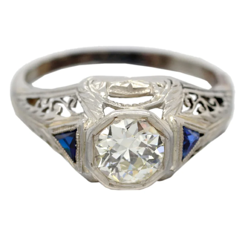 Timeless Elegance At Unbelievable Discounts Art Deco 0.90ct Diamond & Sapphire Filigree Ring - 22k White Gold | Size 6.75 Timeless Elegance At Unbelievable Discounts Art Deco 0.90ct Diamond & Sapphire Filigree Ring - 22k White Gold | Size 6.75