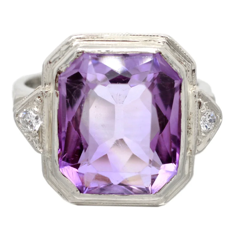 Glamorous Jewelry, Glamorous Deals – Shop Now Art Deco 4.50ct Amethyst & Diamond Cocktail Ring - 14k White Gold | Size 3.75 Glamorous Jewelry, Glamorous Deals – Shop Now Art Deco 4.50ct Amethyst & Diamond Cocktail Ring - 14k White Gold | Size 3.75