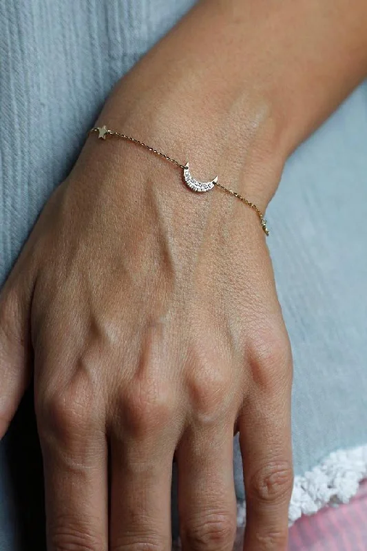 The Perfect Jewelry Piece At The Perfect Discount Moon Stars Bracelet, Solid Gold Diamond Bracelet The Perfect Jewelry Piece At The Perfect Discount Moon Stars Bracelet, Solid Gold Diamond Bracelet