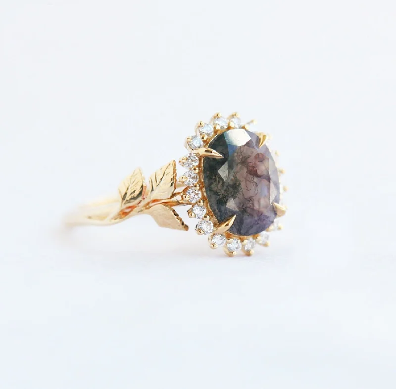 Grab Exquisite Jewelry At The Lowest Prices Lucy Oval Moss Agate Ring With Diamond Halo Grab Exquisite Jewelry At The Lowest Prices Lucy Oval Moss Agate Ring With Diamond Halo