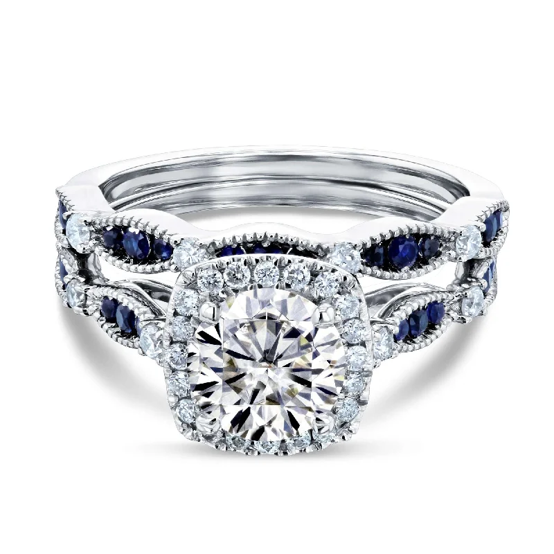 Get The Jewelry You Love At A Price You Love Round Moissanite and Blue Sapphire Bridal Set Get The Jewelry You Love At A Price You Love Round Moissanite and Blue Sapphire Bridal Set