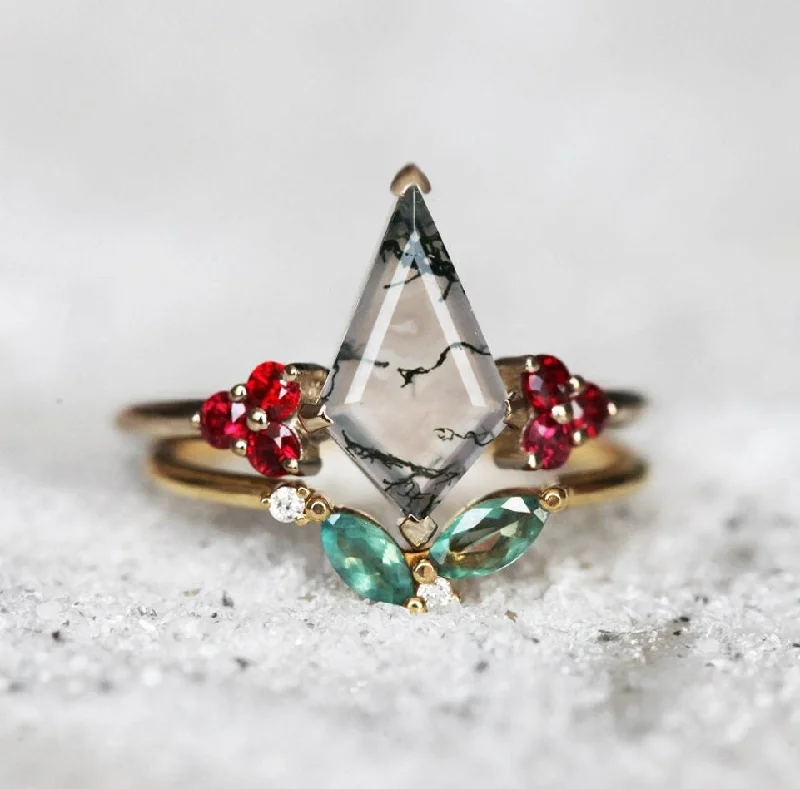 Huge Savings On Premium Jewelry Styles Valentia Kite Moss Agate Ring Set