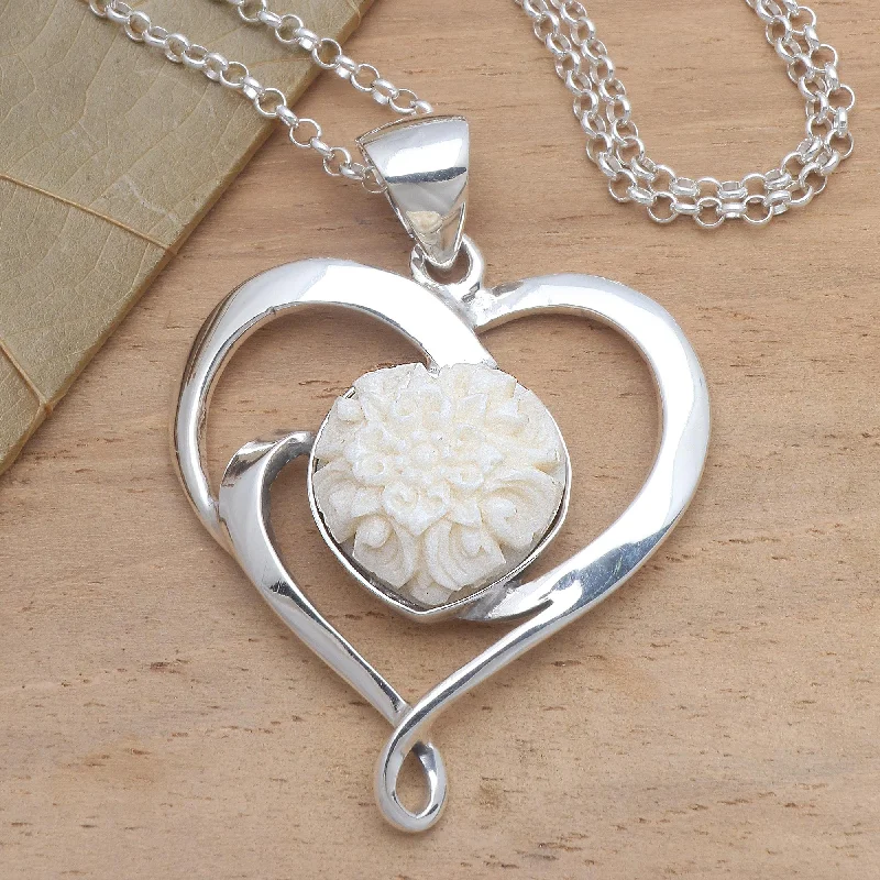 Best-Selling Jewelry Styles Now At Exclusive Discounts Blossoming Love Floral Theme Sterling Silver and Carved Bone Heart Necklace Best-Selling Jewelry Styles Now At Exclusive Discounts Blossoming Love Floral Theme Sterling Silver and Carved Bone Heart Necklace