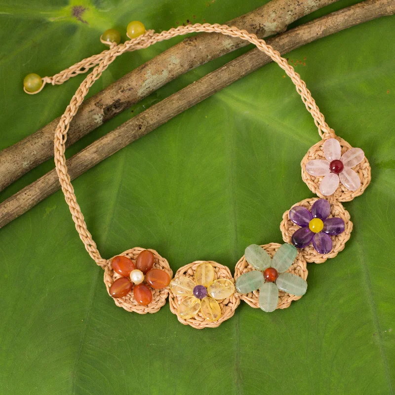 Shop Signature Jewelry Styles At Exclusive Prices Blossoming Rhyme Multi Gemstone Flowers on Beige Hand Crocheted Necklace Shop Signature Jewelry Styles At Exclusive Prices Blossoming Rhyme Multi Gemstone Flowers on Beige Hand Crocheted Necklace