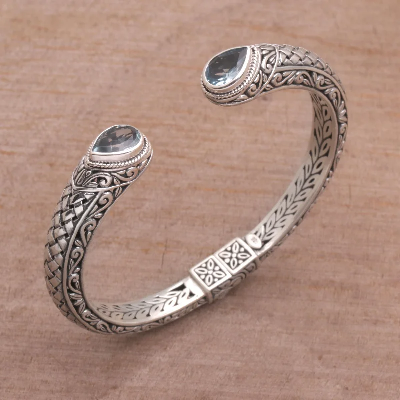 Shop Dazzling Jewelry At The Best Prices Blue Topaz Tears Blue Topaz and Sterling Silver Cuff Bracelet from Indonesia Shop Dazzling Jewelry At The Best Prices Blue Topaz Tears Blue Topaz and Sterling Silver Cuff Bracelet from Indonesia