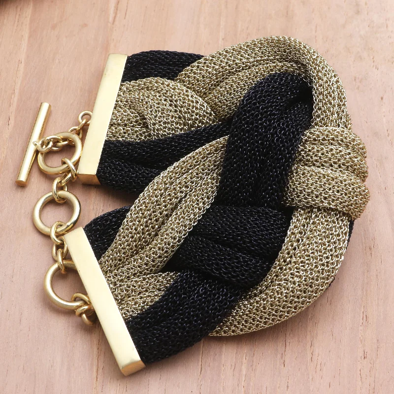 Must-Have Jewelry At Irresistible Discounts Braided Union Black and Golden Mesh Woven Bracelet Must-Have Jewelry At Irresistible Discounts Braided Union Black and Golden Mesh Woven Bracelet
