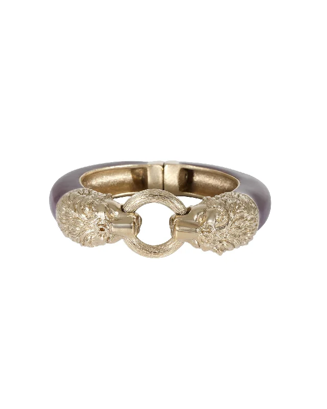 Handcrafted Beauty At Affordable Prices Chanel Lion Head Purple Enamel Gold Tone Cuff Bracelet Handcrafted Beauty At Affordable Prices Chanel Lion Head Purple Enamel Gold Tone Cuff Bracelet