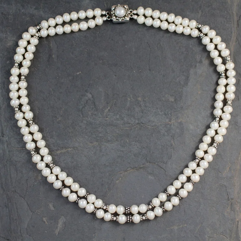 Must-Have Jewelry At Irresistible Discounts Cloud Song Handmade Double Pearl Strand Silver Necklace from India Must-Have Jewelry At Irresistible Discounts Cloud Song Handmade Double Pearl Strand Silver Necklace from India