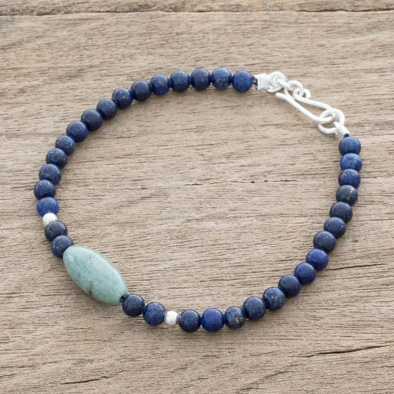 Best Jewelry Deals – Premium Quality At Exclusive Discounts Cool Serenity Jade and Lapis Lazuli Beaded Pendant Bracelet from Guatemala