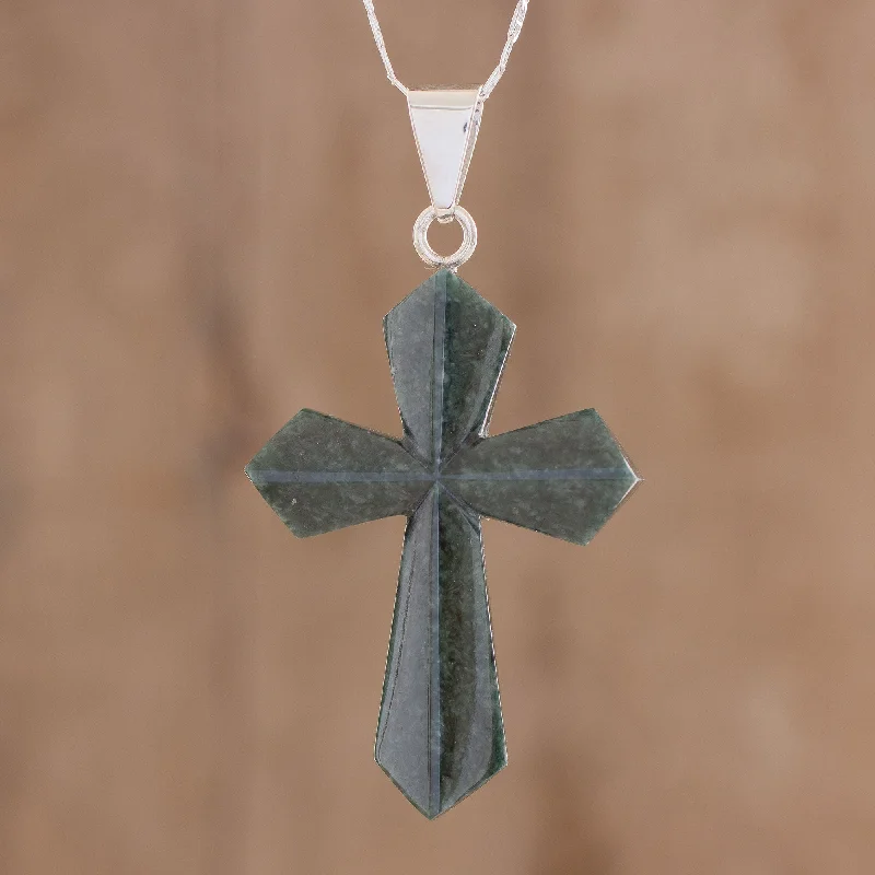 Handcrafted Jewelry Sale – Unique Designs At Low Prices Dark Green Sacrifice of Love Jade Cross Necklace in Dark Green from Guatemala Handcrafted Jewelry Sale – Unique Designs At Low Prices Dark Green Sacrifice of Love Jade Cross Necklace in Dark Green from Guatemala