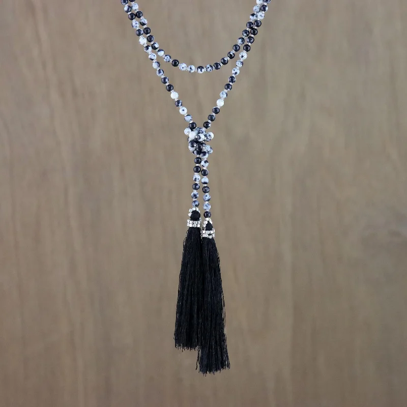 Luxury Meets Affordability – Jewelry Sale Now Live Festive Holiday in Black Agate Beaded Lariat Necklace in Black from Thailand Luxury Meets Affordability – Jewelry Sale Now Live Festive Holiday in Black Agate Beaded Lariat Necklace in Black from Thailand