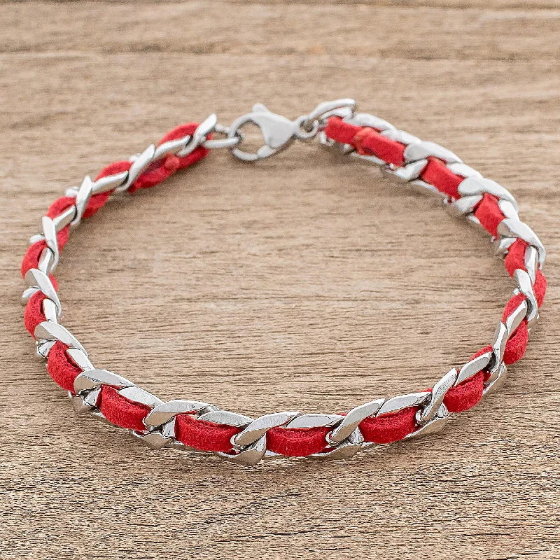 Dainty And Elegant Jewelry Now At Reduced Prices Fiery Power Reclaimed Red Leather Stainless Steel Wristband Bracelet Dainty And Elegant Jewelry Now At Reduced Prices Fiery Power Reclaimed Red Leather Stainless Steel Wristband Bracelet