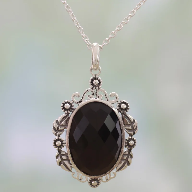 Elevate Your Jewelry Collection With Limited-Time Savings Floral Midnight Allure Sterling Silver and Faceted Onyx Floral Necklace from India Elevate Your Jewelry Collection With Limited-Time Savings Floral Midnight Allure Sterling Silver and Faceted Onyx Floral Necklace from India