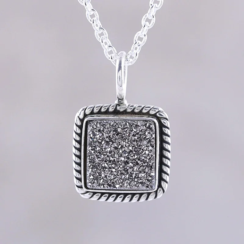 Flash Sale On Elegant Jewelry – Don't Miss Out Grey Sparkle Sterling Silver and Grey Drusy Quartz Pendant Necklace Flash Sale On Elegant Jewelry – Don't Miss Out Grey Sparkle Sterling Silver and Grey Drusy Quartz Pendant Necklace