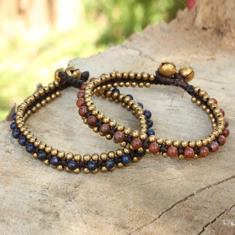 Classic And Modern Jewelry Styles On Sale Happy Times Beaded Macrame Lapis Lazuli and Jasper Bracelets (Pair) Classic And Modern Jewelry Styles On Sale Happy Times Beaded Macrame Lapis Lazuli and Jasper Bracelets (Pair)