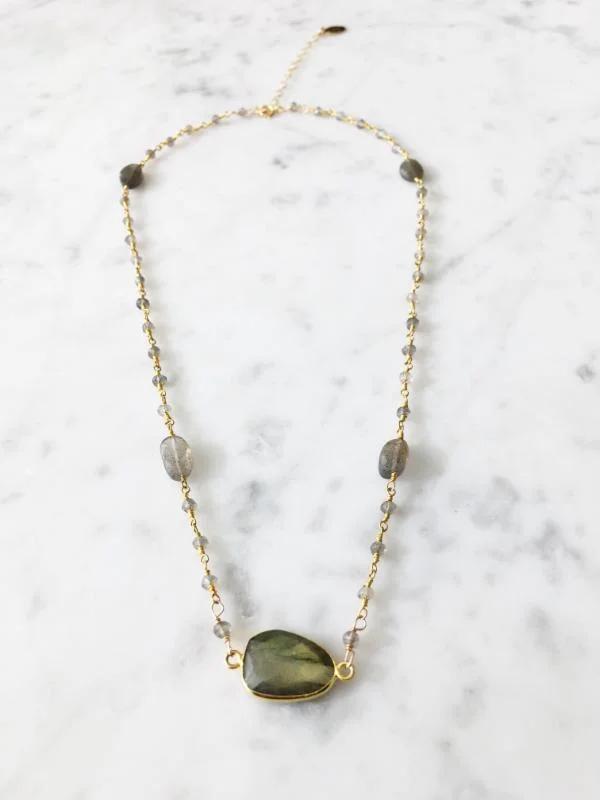 Stunning Jewelry Pieces At The Lowest Prices Ever Mrs. Parker Endless Summer Labradorite Necklace in Gold Stunning Jewelry Pieces At The Lowest Prices Ever Mrs. Parker Endless Summer Labradorite Necklace in Gold