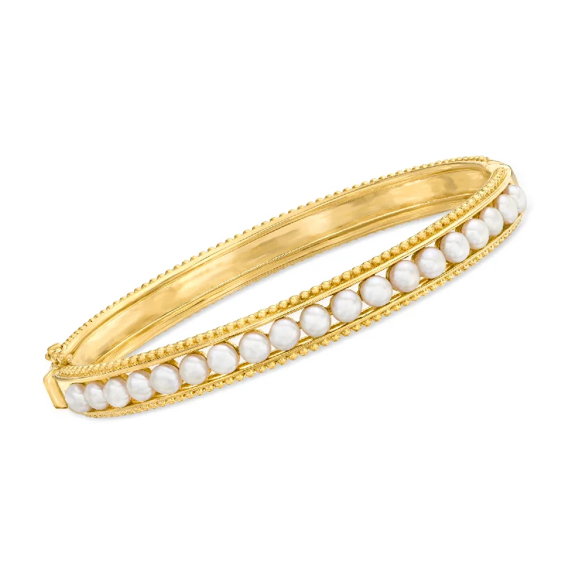 Save On Luxury Jewelry Pieces – Limited-Time Offers Ross-Simons 3.5-4mm Cultured Pearl Bangle Bracelet in 18kt Gold Over Sterling