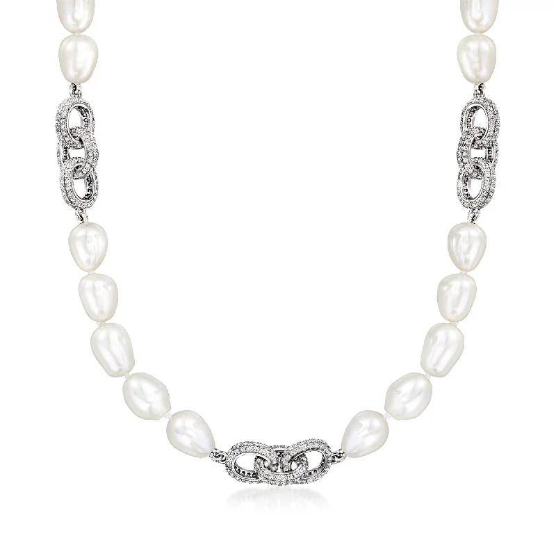 Best Jewelry Deals – Premium Quality At Exclusive Discounts Ross-Simons 7.5-8.5mm Cultured Semi-Baroque Pearl and White Topaz Oval-Link Necklace in Sterling Silver Best Jewelry Deals – Premium Quality At Exclusive Discounts Ross-Simons 7.5-8.5mm Cultured Semi-Baroque Pearl and White Topaz Oval-Link Necklace in Sterling Silver