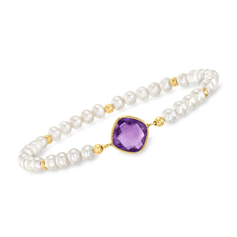 Upgrade Your Jewelry Collection For Less Ross-Simons Amethyst and 4-5mm Cultured Pearl Stretch Bracelet With 14kt Yellow Gold Upgrade Your Jewelry Collection For Less Ross-Simons Amethyst and 4-5mm Cultured Pearl Stretch Bracelet With 14kt Yellow Gold