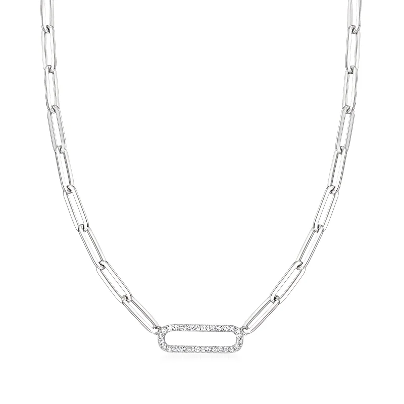 Elevate Your Outfit With Discounted Statement Jewelry Ross-Simons CZ Paper Clip Link Necklace in Sterling Silver Elevate Your Outfit With Discounted Statement Jewelry Ross-Simons CZ Paper Clip Link Necklace in Sterling Silver