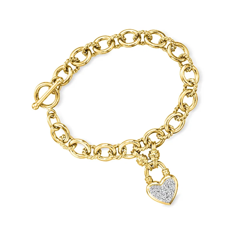 Affordable Luxury Jewelry For Every Occasion Ross-Simons Diamond Heart Lock Toggle Bracelet in 18kt Gold Over Sterling and Sterling Silver