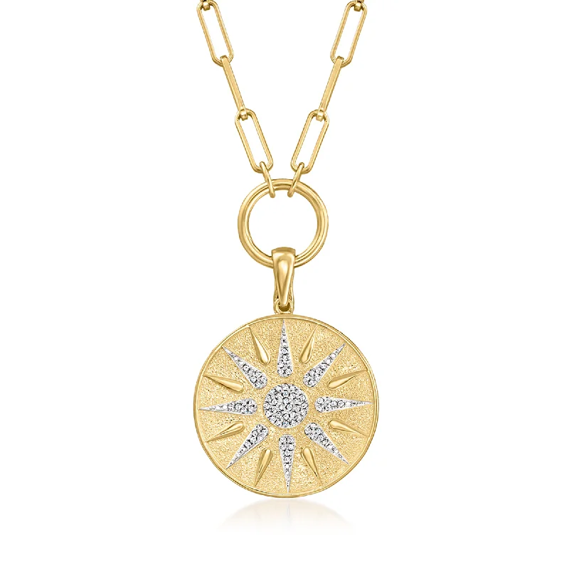 Discounted Luxury Jewelry – Shine Without The Splurge Ross-Simons Diamond Sun Paper Clip Link Pendant Necklace in 18kt Gold Over Sterling Discounted Luxury Jewelry – Shine Without The Splurge Ross-Simons Diamond Sun Paper Clip Link Pendant Necklace in 18kt Gold Over Sterling