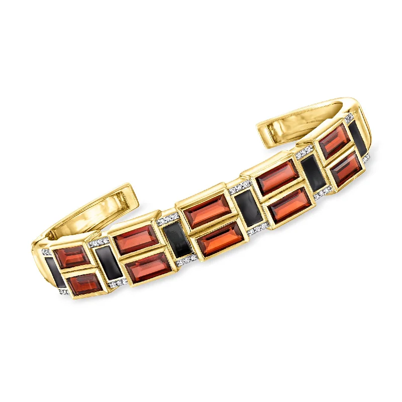 Jewelry Clearance – Final Chance To Save Big Ross-Simons Garnet and . White Topaz Cuff Bracelet With Black Enamel in 18kt Gold Over Sterling