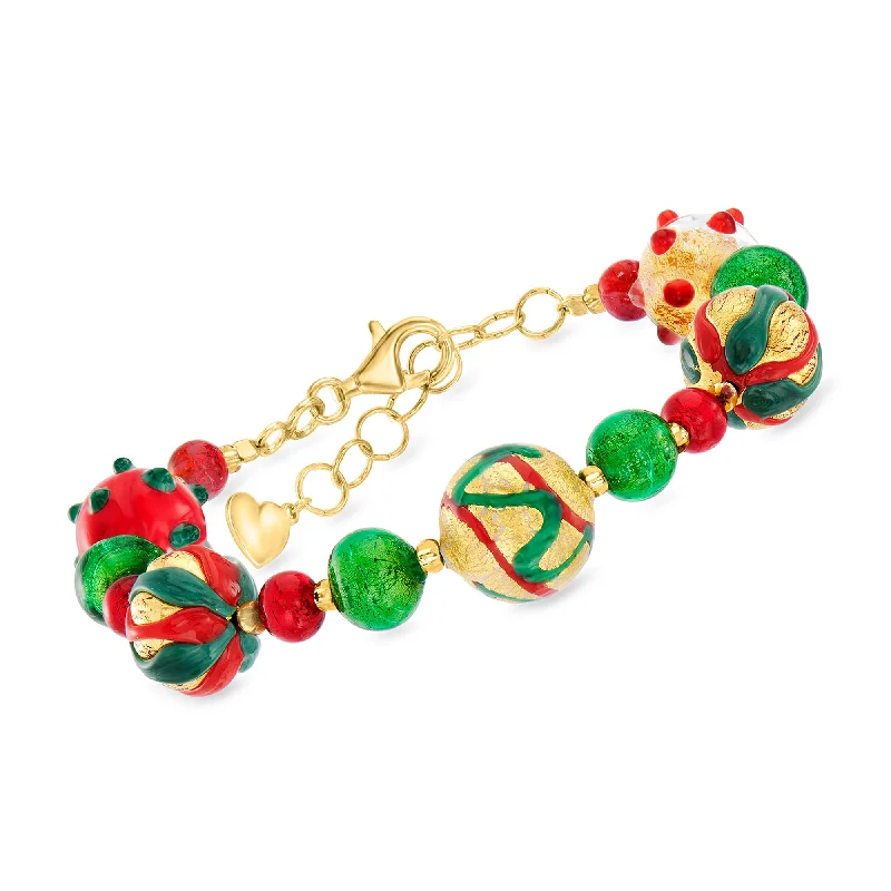 The Ultimate Jewelry Sale – Shop Premium Styles Ross-Simons Italian Multicolored Murano Glass Bead Holiday Bracelet in 18kt Yellow Gold Over Sterling The Ultimate Jewelry Sale – Shop Premium Styles Ross-Simons Italian Multicolored Murano Glass Bead Holiday Bracelet in 18kt Yellow Gold Over Sterling