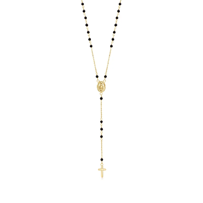Timeless Elegance Now At Special Discounts Ross-Simons Italian Onyx Bead Rosary Necklace in 18kt Yellow Gold Timeless Elegance Now At Special Discounts Ross-Simons Italian Onyx Bead Rosary Necklace in 18kt Yellow Gold