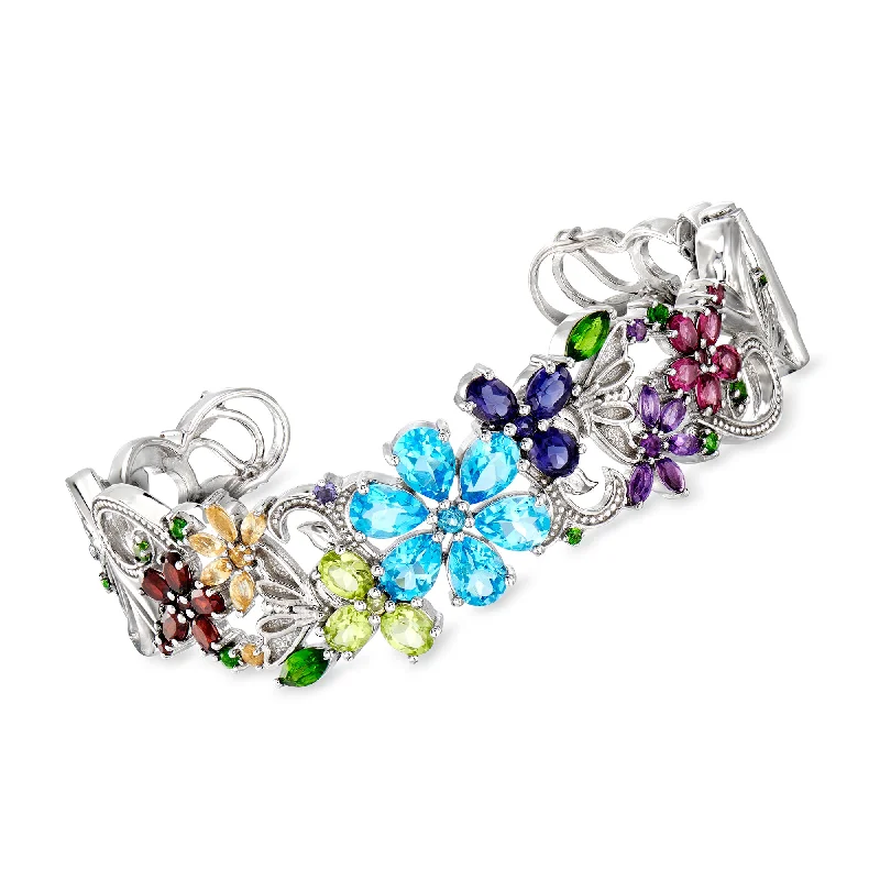 Jewelry Clearance Event – Stock Up Before It's Over Ross-Simons Multi-Gemstone Floral Butterfly Cuff Bracelet in Sterling Silver Jewelry Clearance Event – Stock Up Before It's Over Ross-Simons Multi-Gemstone Floral Butterfly Cuff Bracelet in Sterling Silver