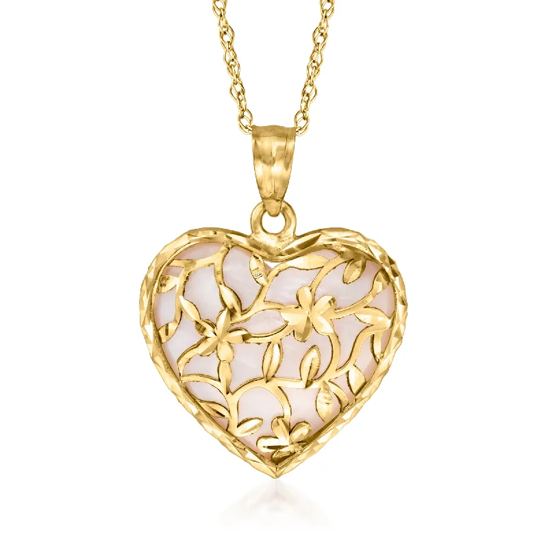 Exclusive Jewelry Markdowns – Limited-Time Offer Ross-Simons Pink Mother-Of-Pearl Floral Heart Pendant Necklace in 14kt Yellow Gold Exclusive Jewelry Markdowns – Limited-Time Offer Ross-Simons Pink Mother-Of-Pearl Floral Heart Pendant Necklace in 14kt Yellow Gold