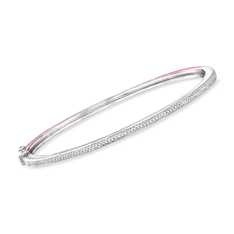 Personalized Jewelry Sale – Meaningful Gifts At Great Prices RS Pure by Ross-Simons Diamond and Pink Enamel Reversible Bangle Bracelet in Sterling Silver