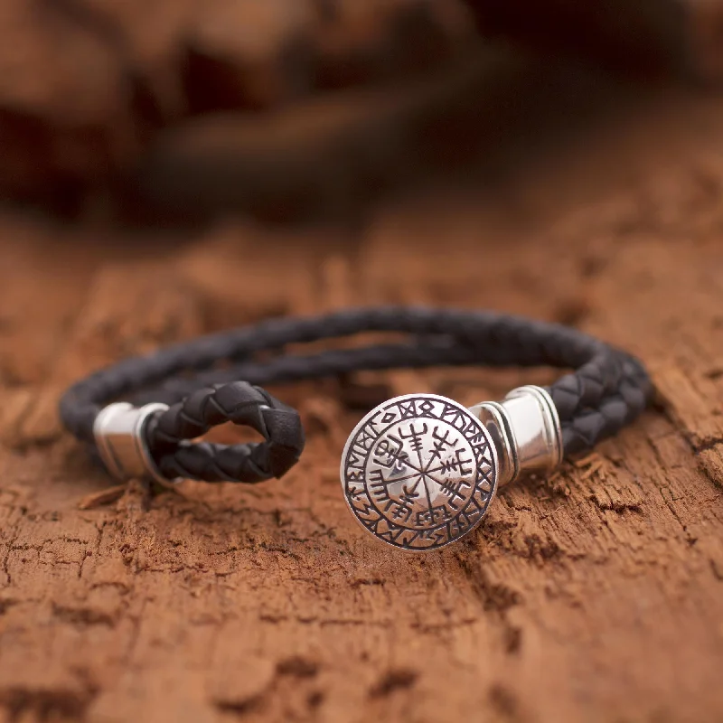 Timeless Elegance, Temporary Discounts – Act Fast Runic Compass Men's Sterling Silver and Leather Bracelet from Bali Timeless Elegance, Temporary Discounts – Act Fast Runic Compass Men's Sterling Silver and Leather Bracelet from Bali