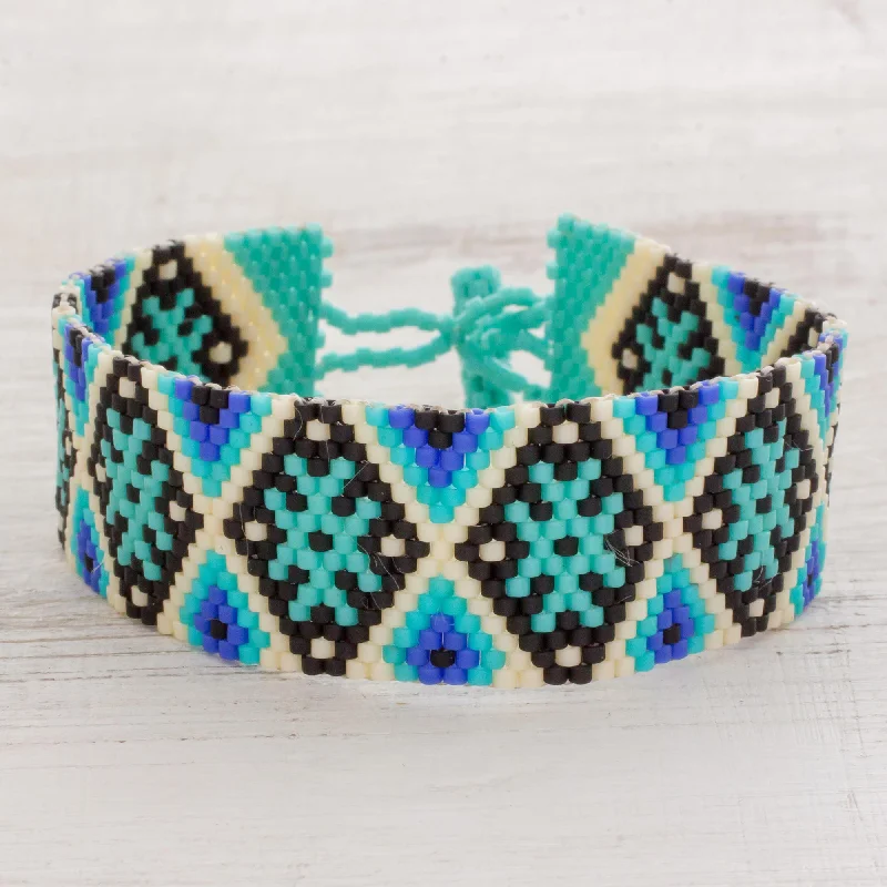 Final Call For Exquisite Jewelry At Reduced Rates Sea Stars Blue and Black Geometric Beaded Wristband Bracelet Final Call For Exquisite Jewelry At Reduced Rates Sea Stars Blue and Black Geometric Beaded Wristband Bracelet