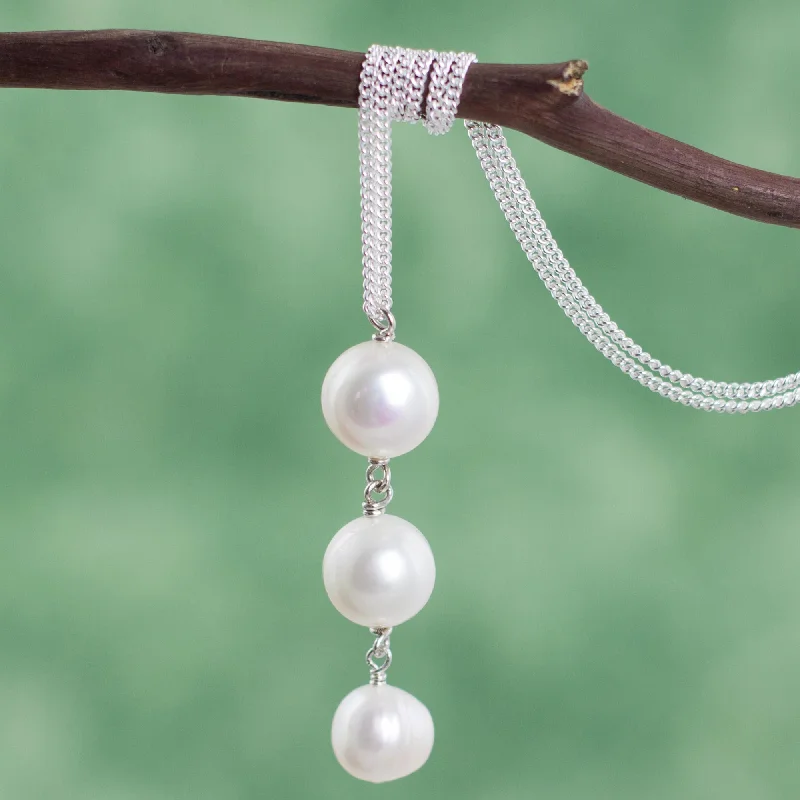 Celebrate Every Occasion With Sparkling Savings Stair of Pearls Handmade Cultured Pearl and Sterling Silver Pendant Necklace Celebrate Every Occasion With Sparkling Savings Stair of Pearls Handmade Cultured Pearl and Sterling Silver Pendant Necklace