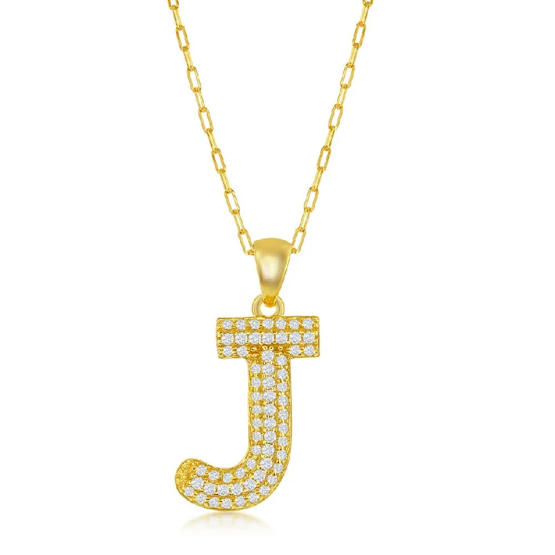 Dazzle In Elegance With Our Biggest Jewelry Sale Sterilng Silver Micro Pave CZ 'J' Block Initial w/ Paperclip Chain - Gold Plated Dazzle In Elegance With Our Biggest Jewelry Sale Sterilng Silver Micro Pave CZ 'J' Block Initial w/ Paperclip Chain - Gold Plated